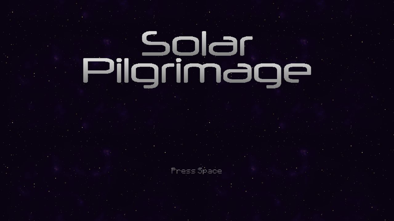 The Solar Pilgrimage title screen again, now set over a faint purple nebula, with the words Press Space below it.