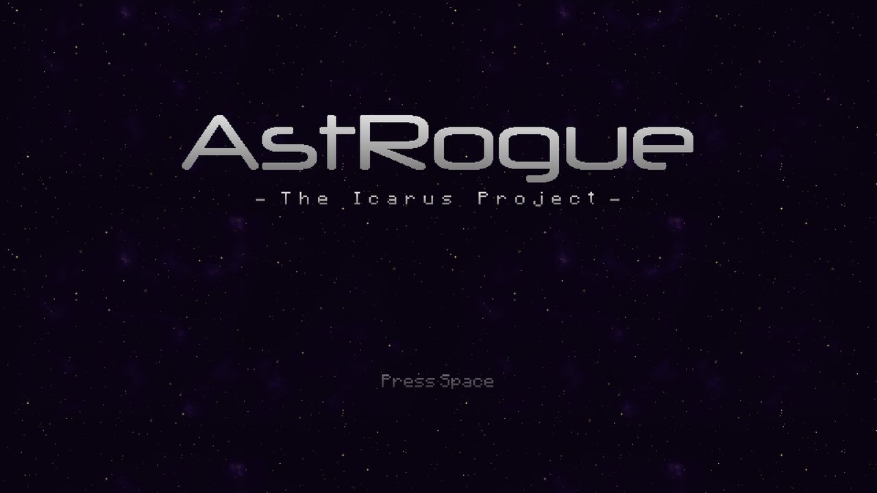 The AstRogue title screen, with the subtitle The Icarus Project beneath it in spaced capital letters.