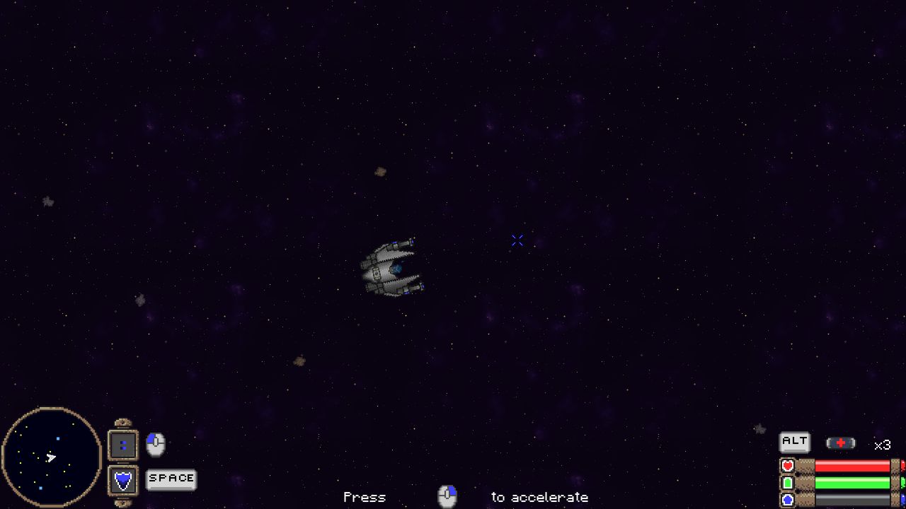 A different, larger and more detailed player ship hull in the same empty space.