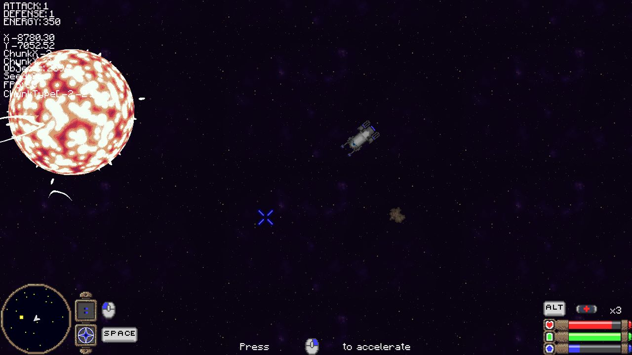 A large white and red mottled star with visible flares, with the player ship nearby.