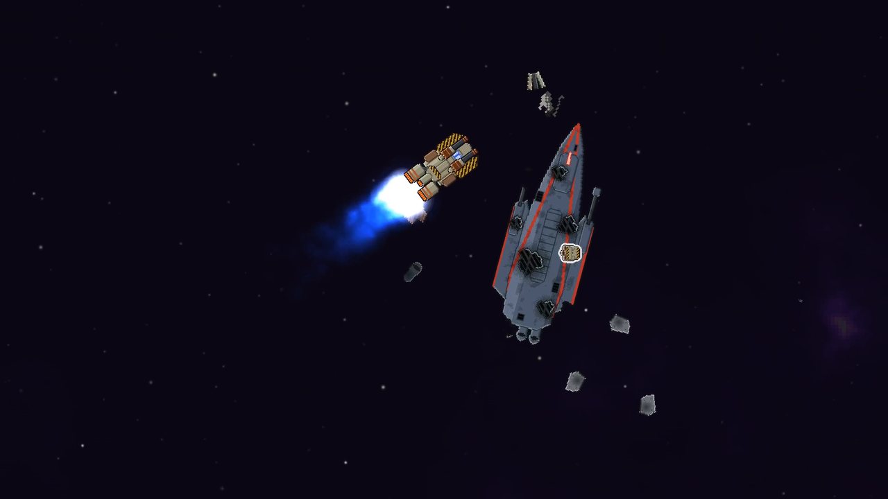 Salvaging a derelict frigate in open space.