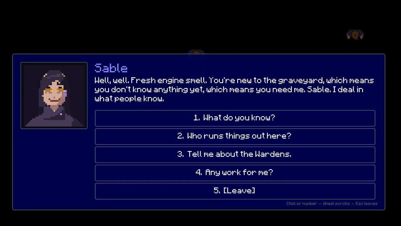 Sable, one of the castaways, in conversation at an outpost.