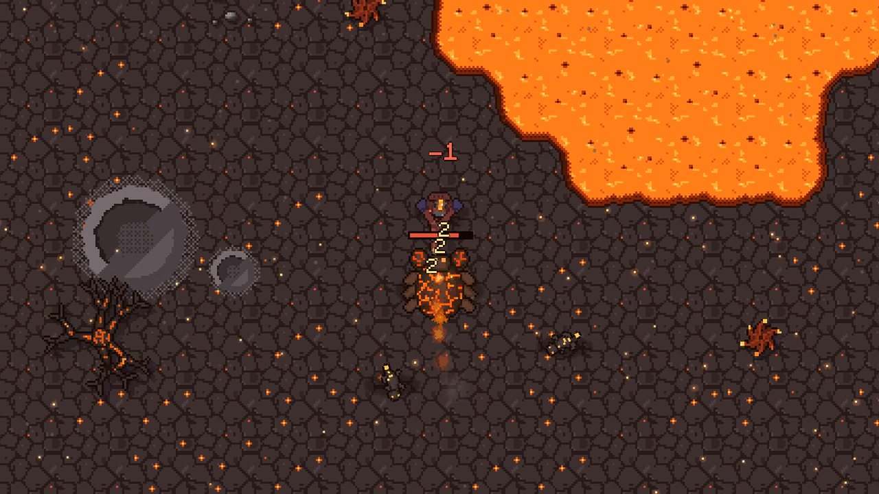 A volcanic world, fighting a Magmacrawler with the Thermal Lance.